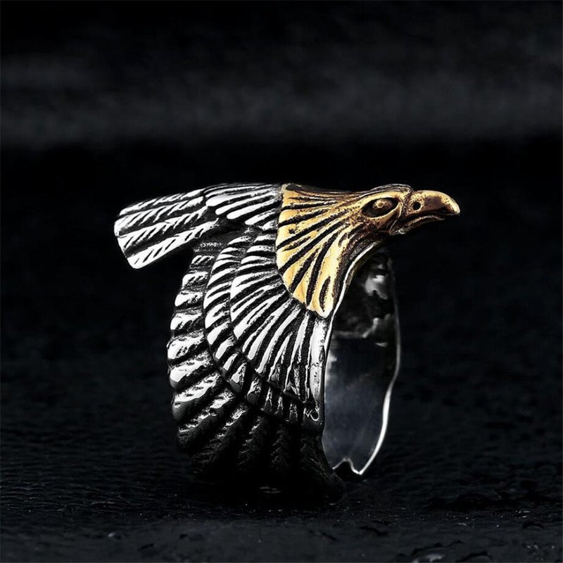 SINLEO Men's Stainless Steel Hawk Eagle Ring Skyhawk Sculpture Biker Band Silver Gold Size 11 - Image 5